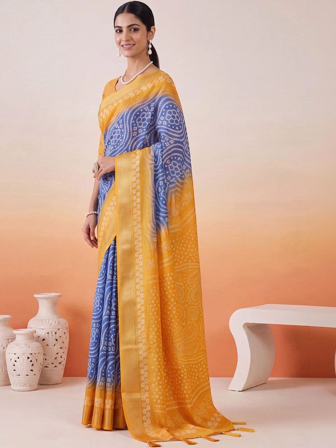 Anouk Bandhani Zari Designer Bandhani Saree thumbnail 5