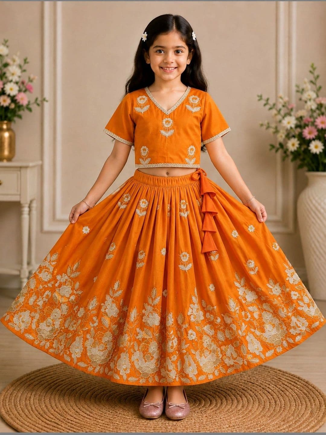 KALINI Girls Embroidered Thread Work Ready to Wear Lehenga & - view 1