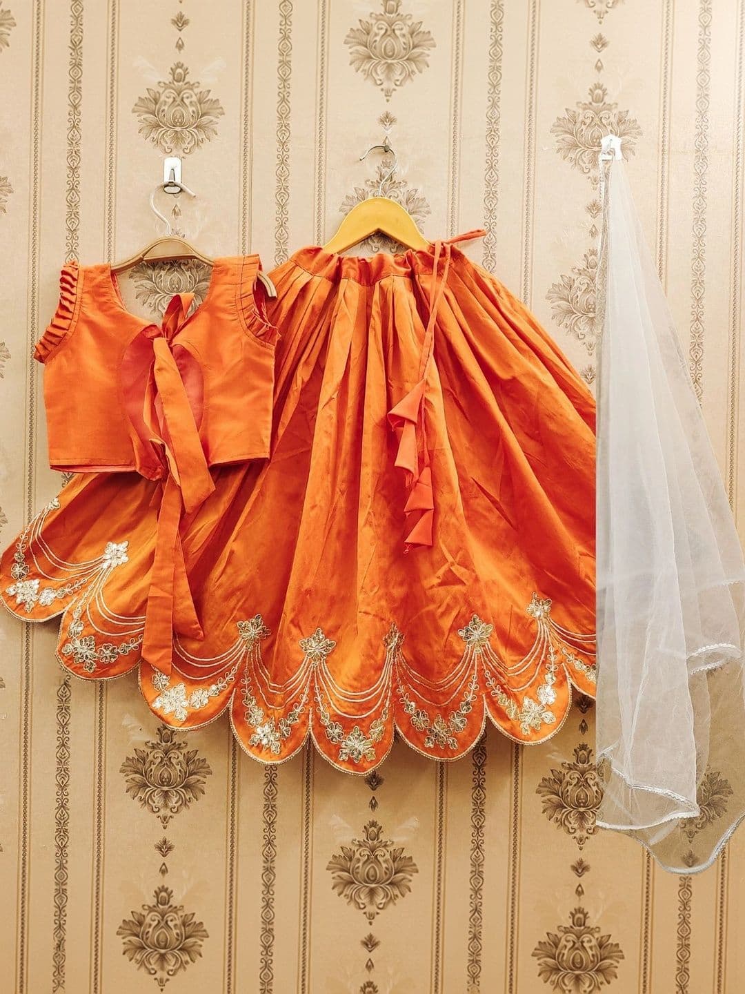 KALINI Girls Embroidered Thread Work Ready to Wear Lehenga & Blouse With Dupatta thumbnail 4