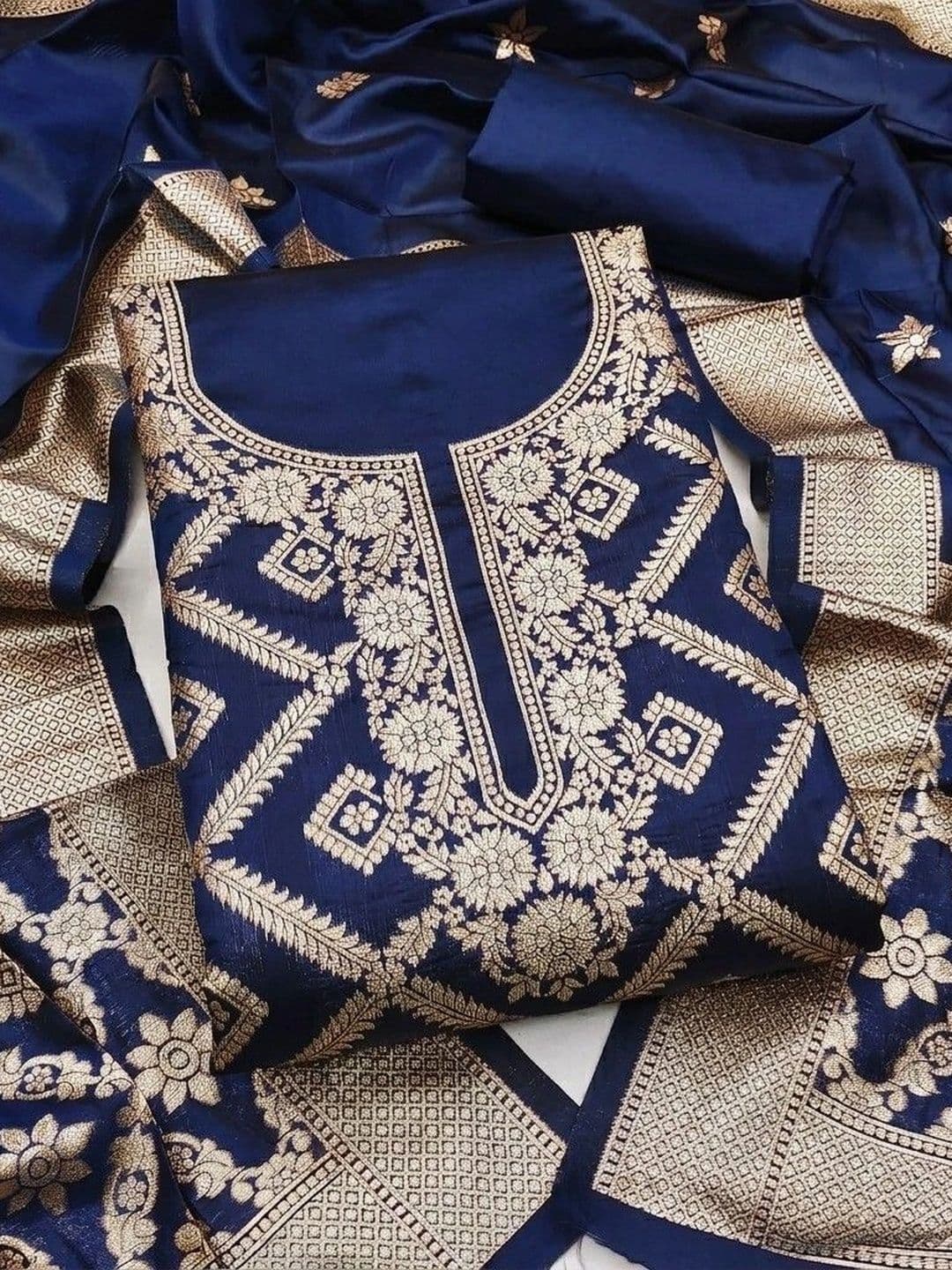 Milvia Art Silk Unstitched Dress Material - view 1