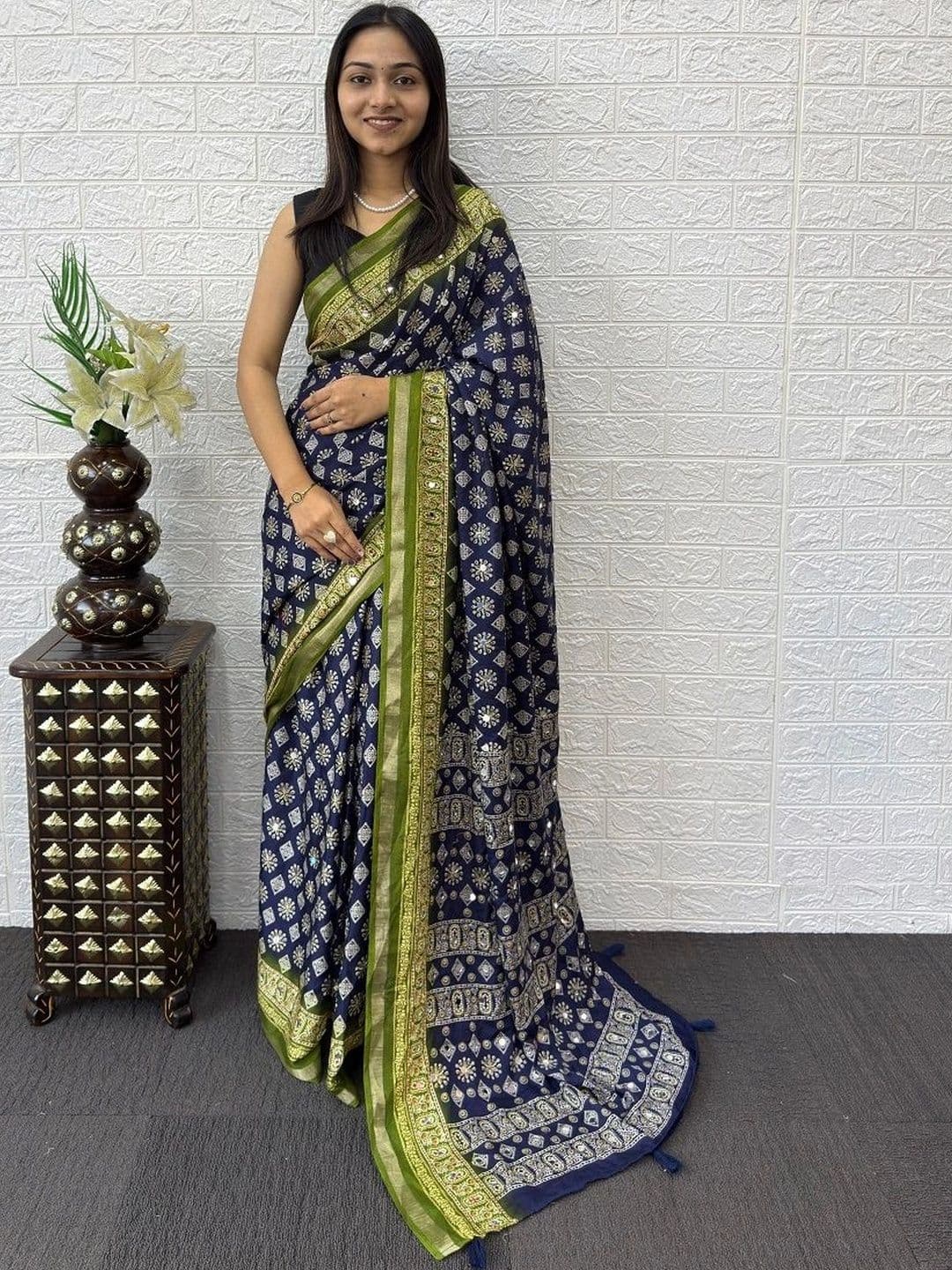 FABBRITY Ethnic Motifs Mirror Work Pure Cotton Designer Saree - view 1