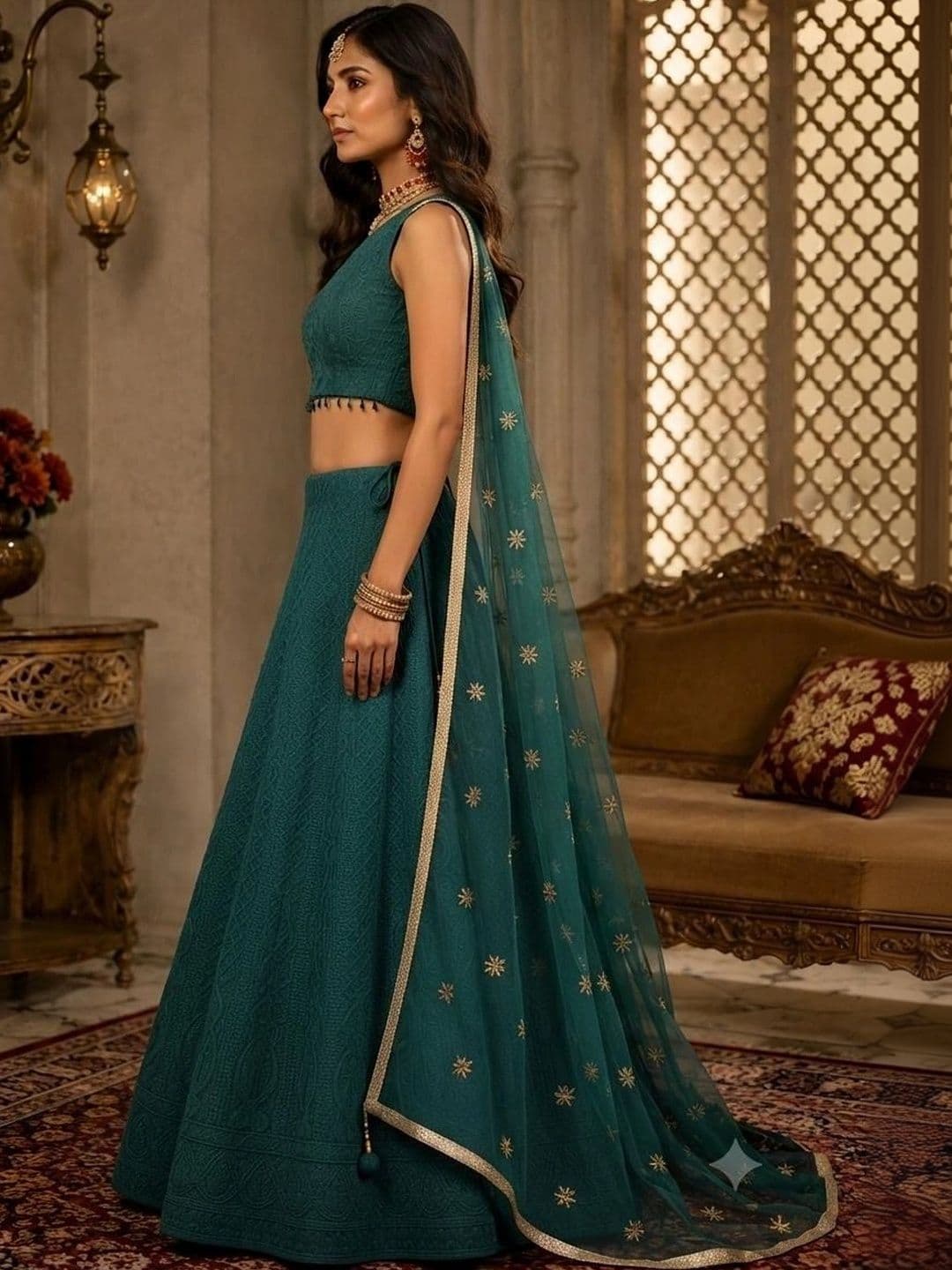 Indi Kal Embroidered Thread Work Ready to Wear Lehenga & Blouse With Dupatta thumbnail 6
