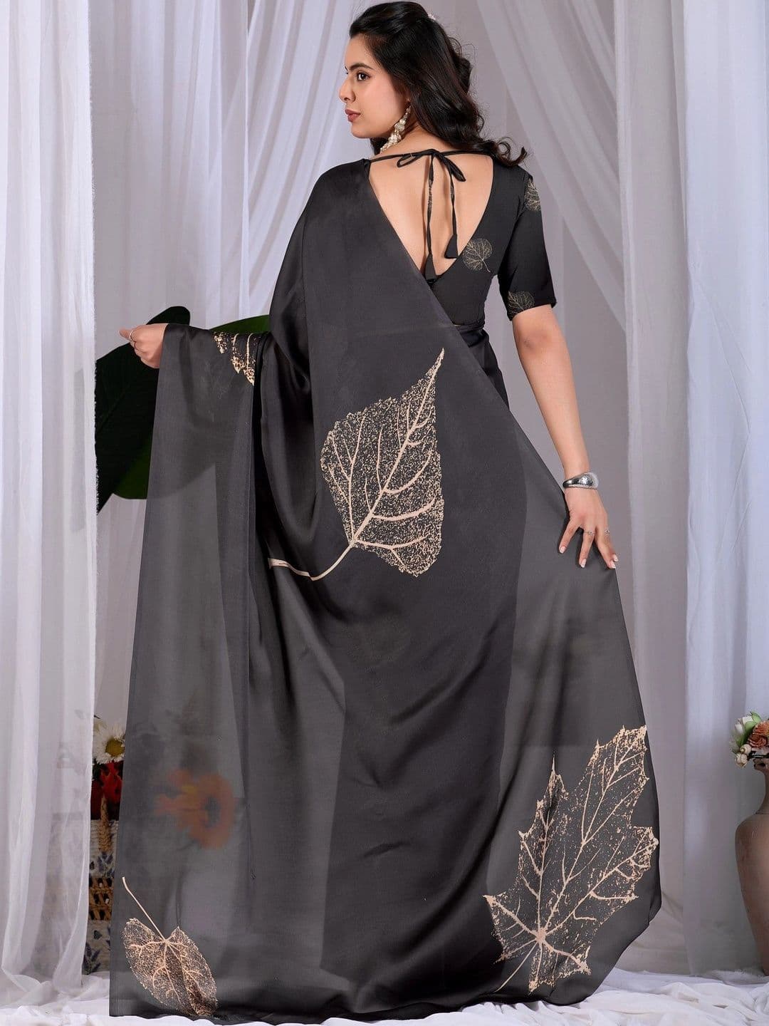 LeeliPeeri Designer Floral Satin Designer Saree thumbnail 5