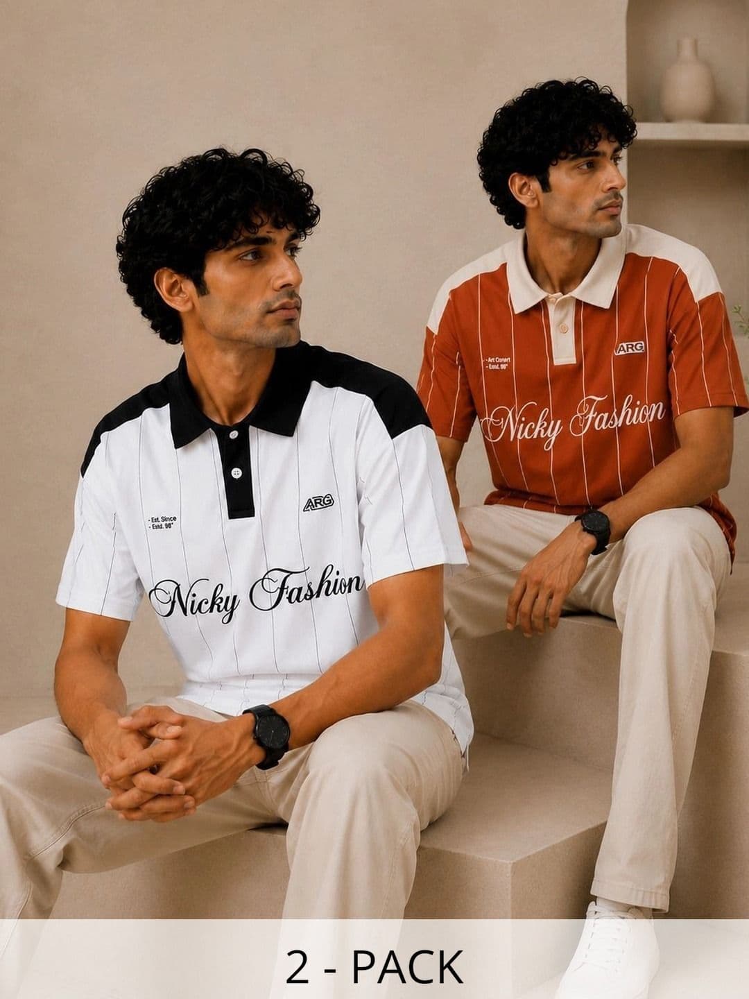 NB Nicky Boy Men 2 Striped Polo Collar T-shirt - view 1