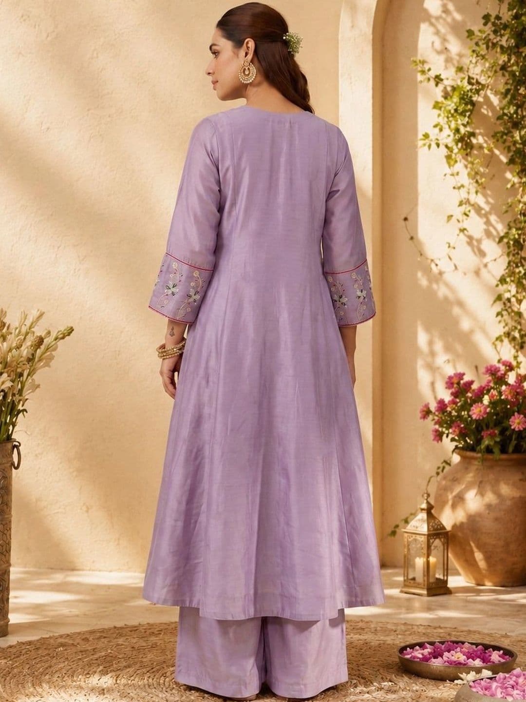 Sangria Ethnic Motifs Embroidered Regular Thread Work Kurta with Palazzos & With Dupatta thumbnail 2