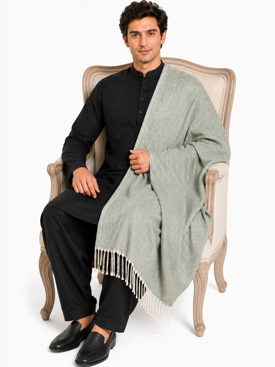 WOOLOASIS Men Woven Design Stole thumbnail 2