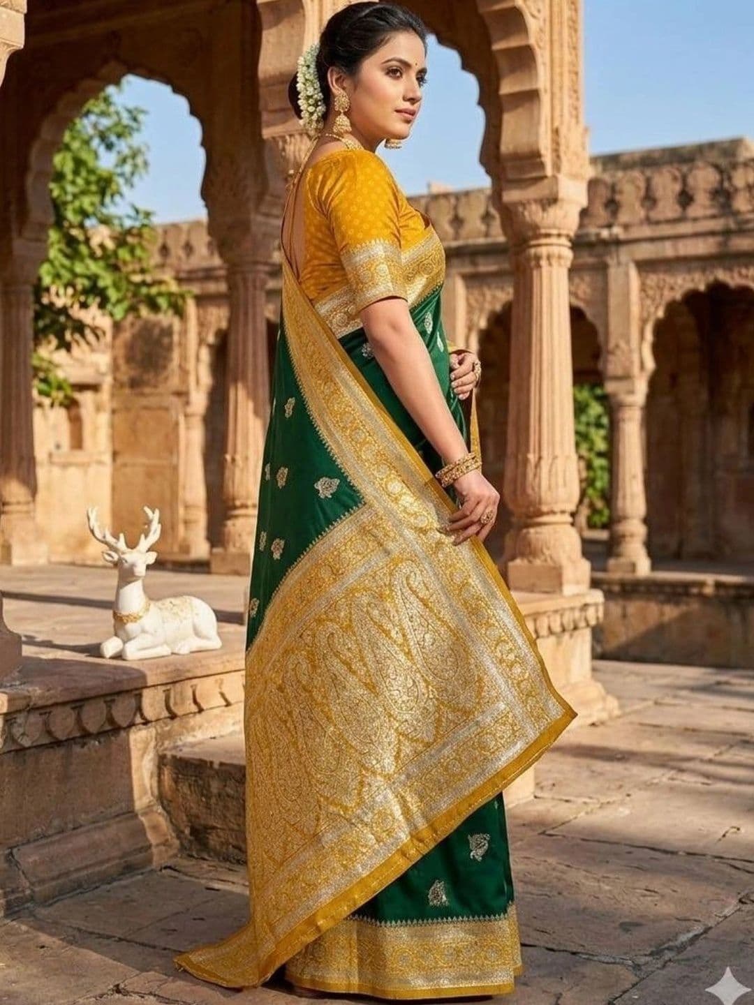 all about you Woven Design Zari Silk Blend Heavy Work Kanjeevaram Saree thumbnail 6