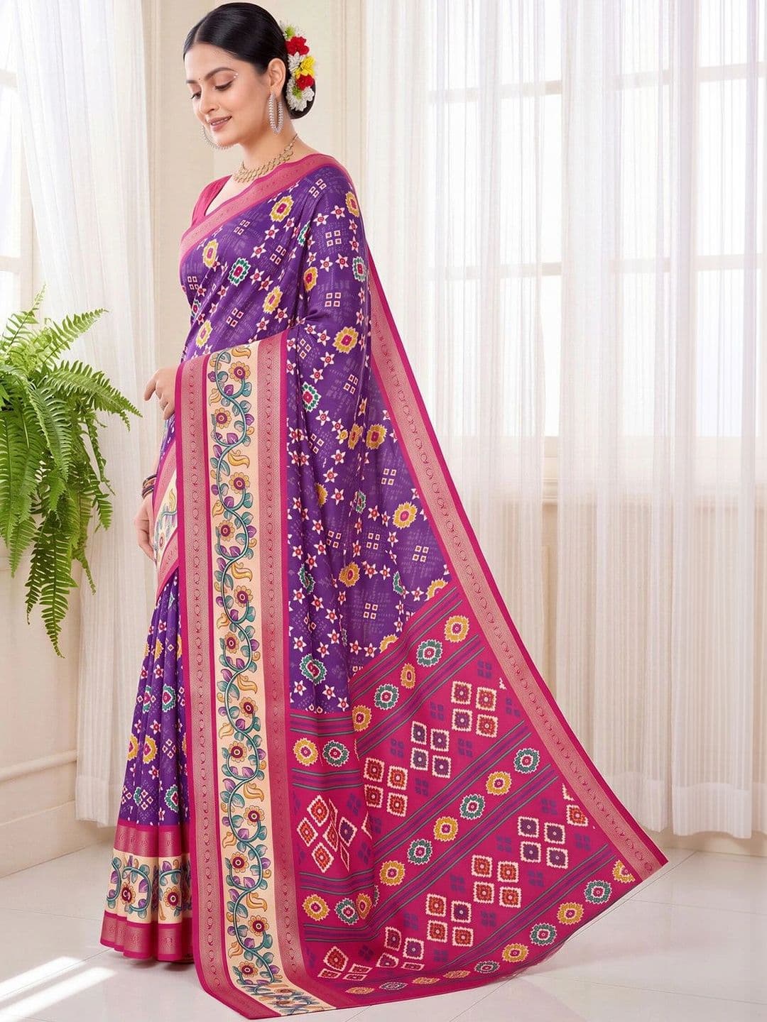 Anouk Ethnic Motifs Silk Blend Designer Patola Saree thumbnail 3