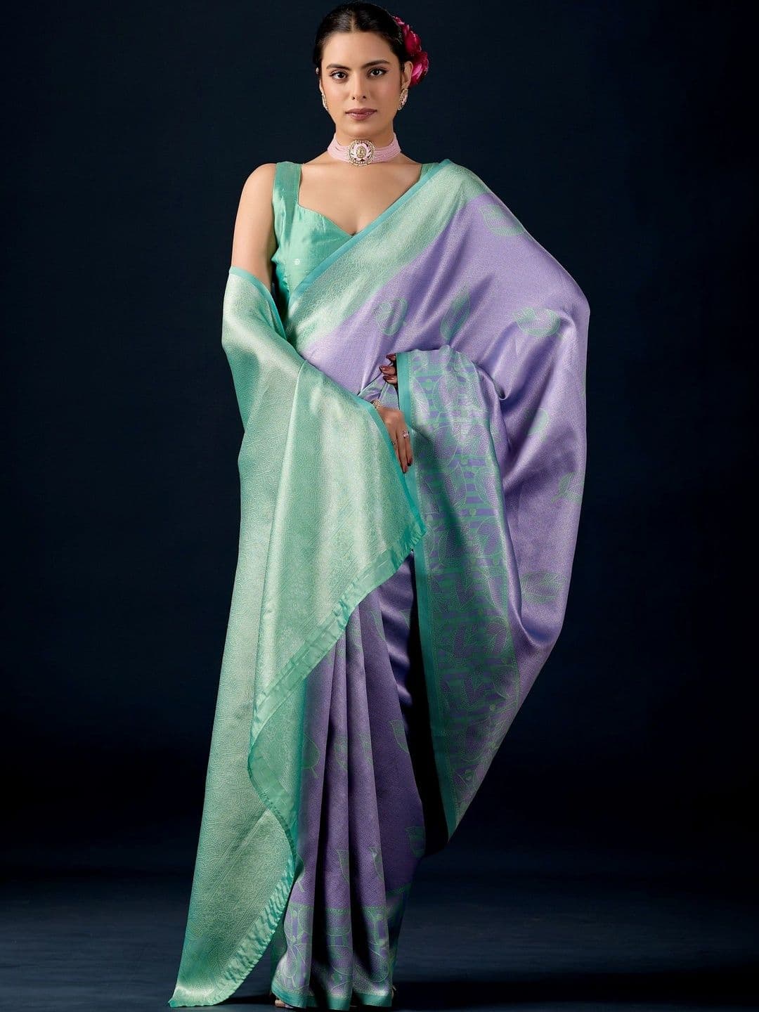 ERIKA Woven Design Zari Silk Blend Designer Banarasi Saree thumbnail 4