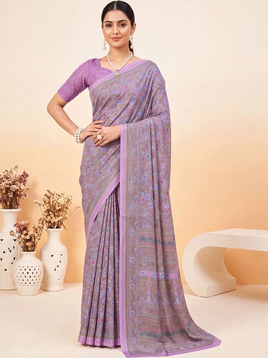 Anouk Floral Poly Crepe Designer Saree thumbnail 4