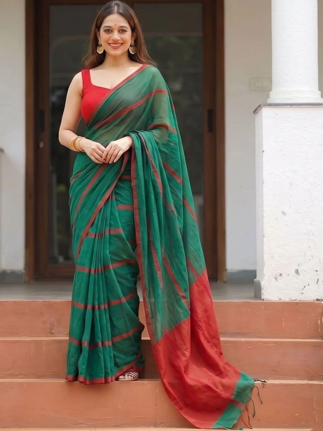 RUTVA FASHION Striped Zari Pure Linen Saree - view 1