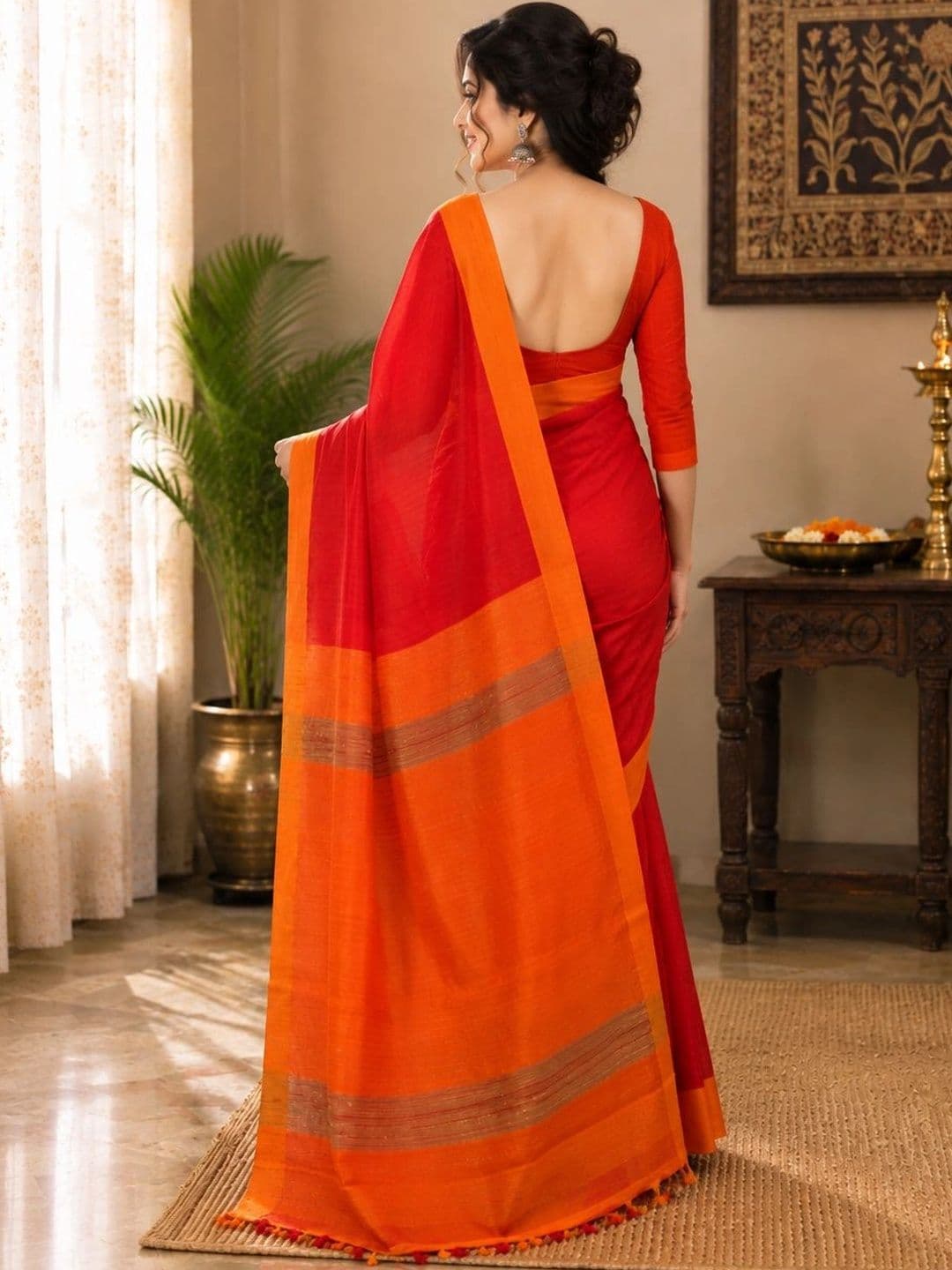 Crochetin Striped Handloom Saree thumbnail 3