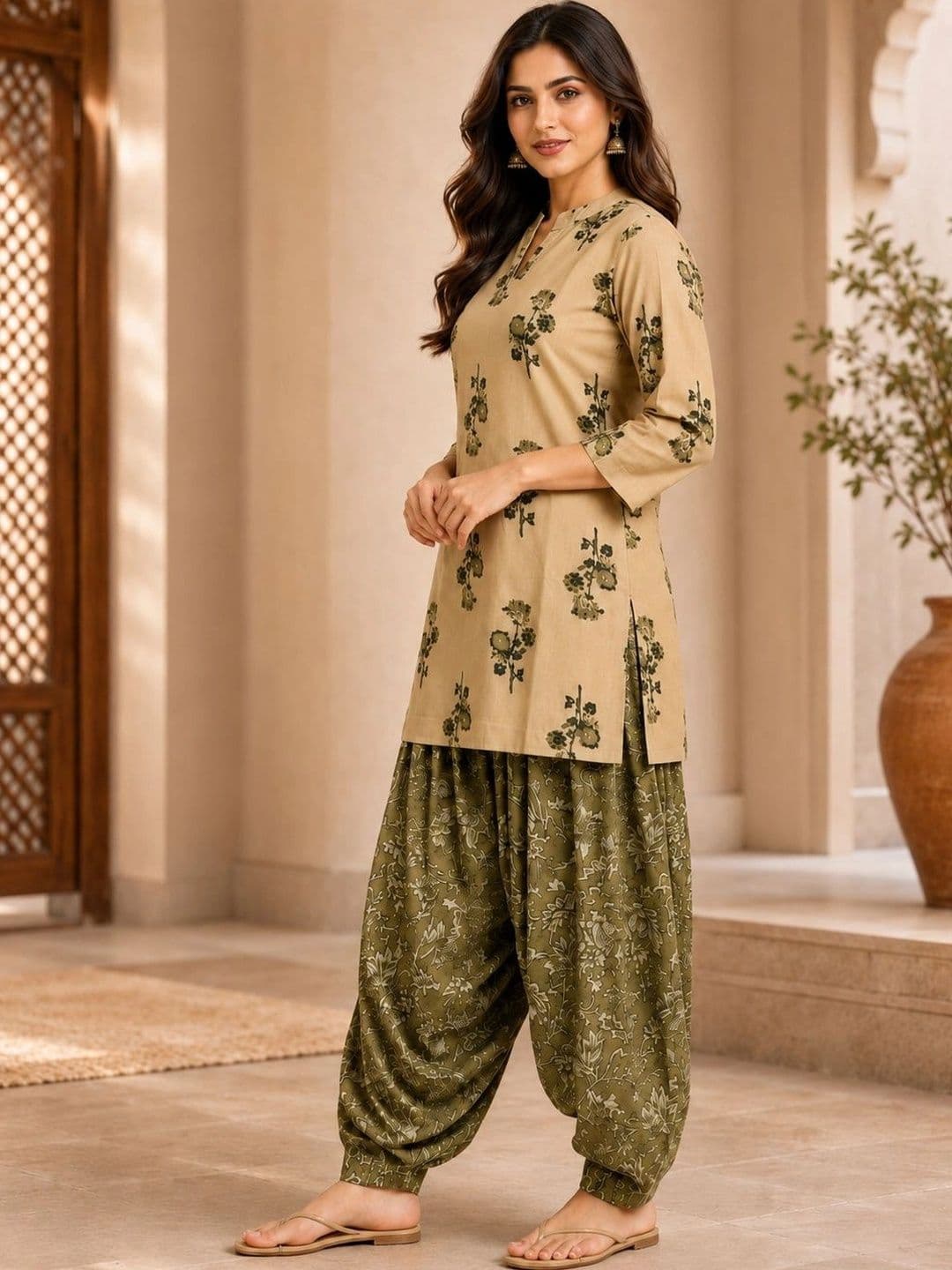 AAYUFAB Women Floral Printed Regular Pure Cotton Kurta with Patiala thumbnail 4