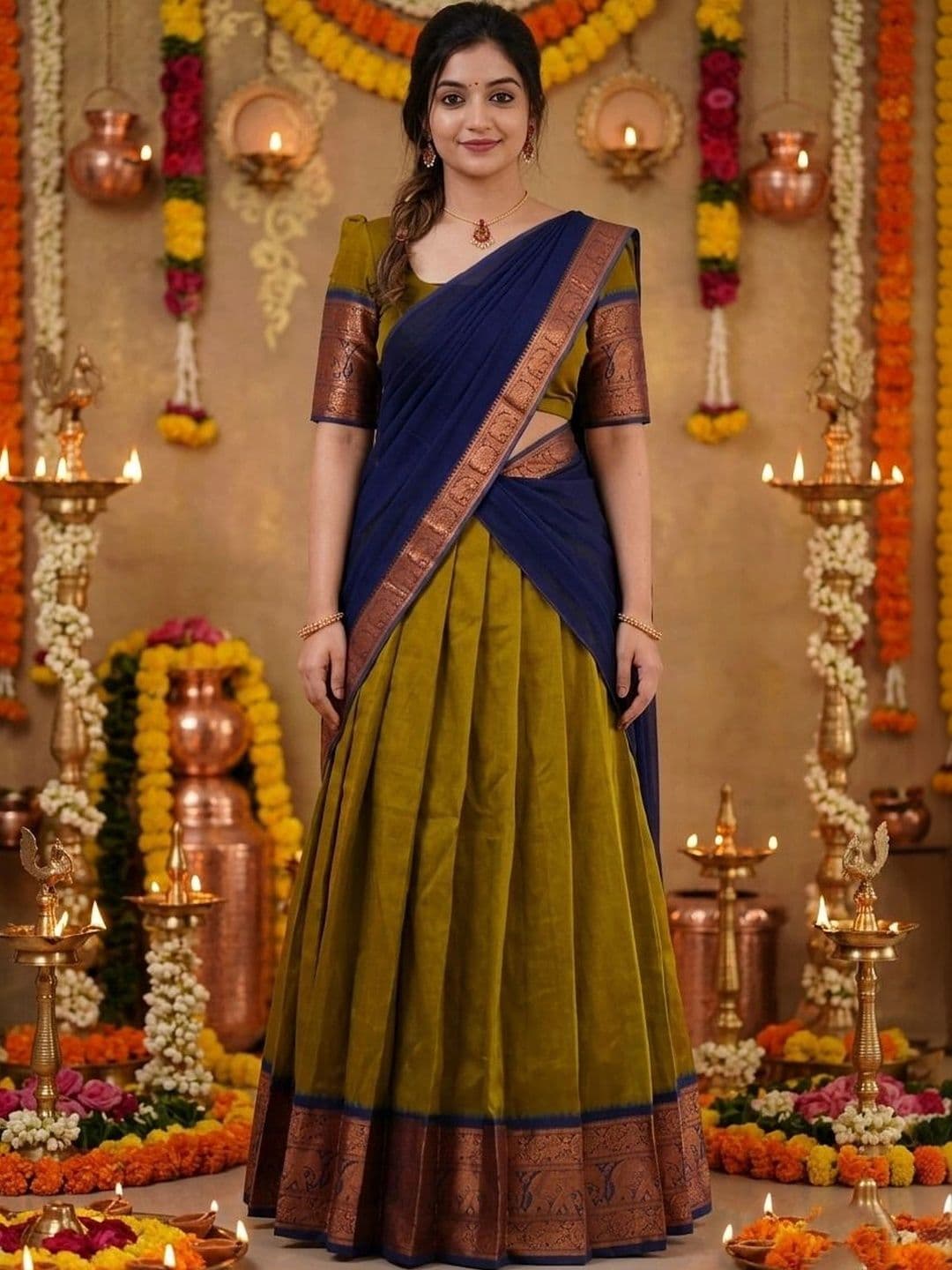 HERE&NOW Unstitched Lehenga & Blouse With Dupatta thumbnail 4
