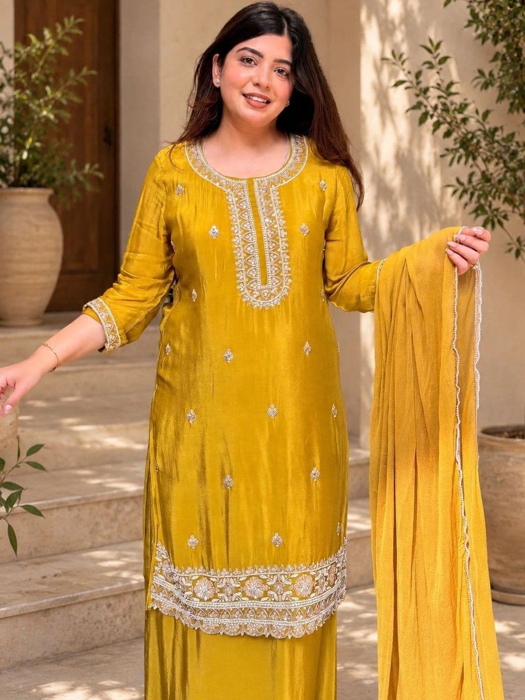 Sangria Women Ethnic Motifs Embroidered Regular Thread Work Kurta with Sharara & With Dupatta thumbnail 5