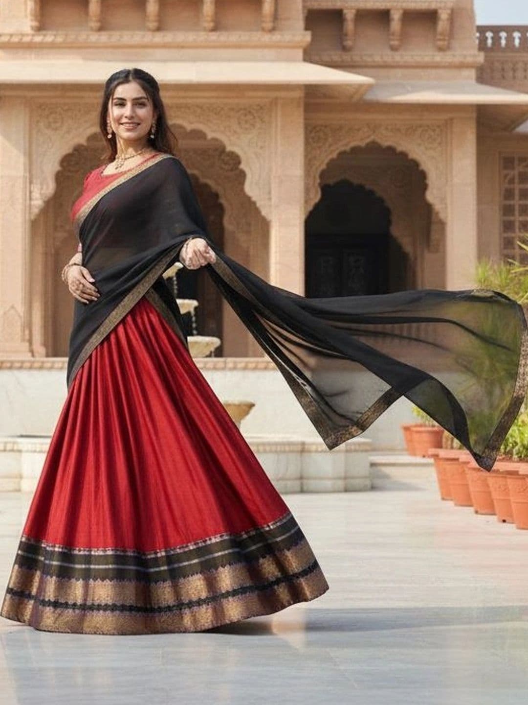 HERE&NOW Unstitched Lehenga & Blouse With Dupatta thumbnail 5
