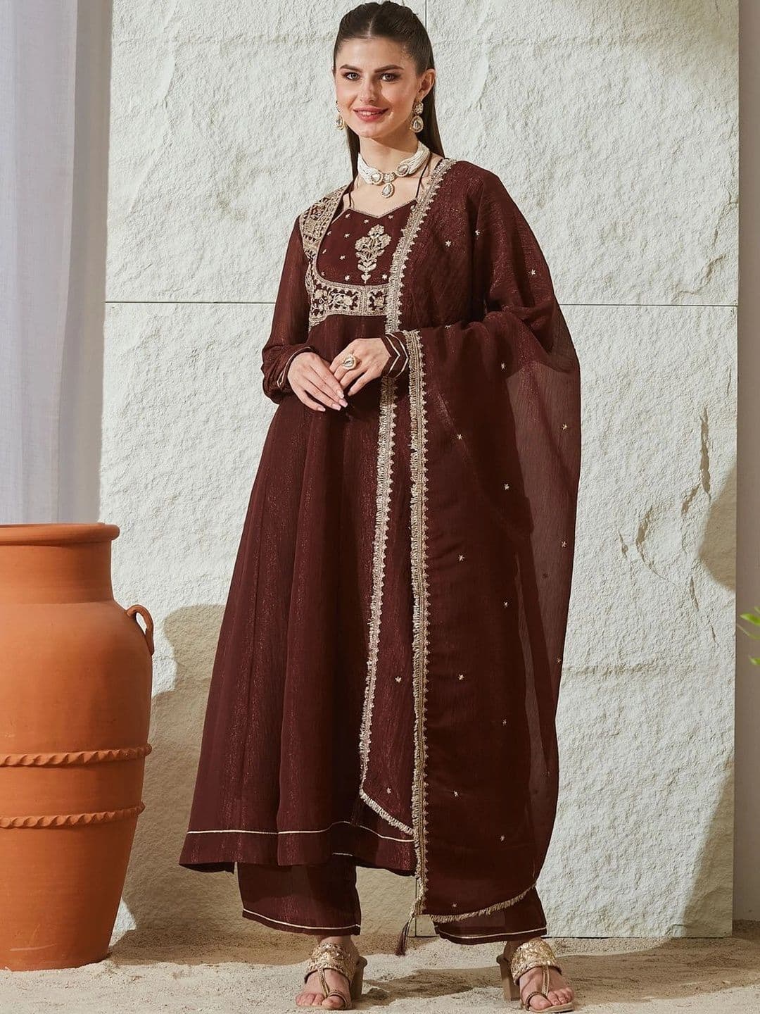 MOKOSH Women Embroidered Anarkali Kurta and Palazzo Set with Dupatta - view 1