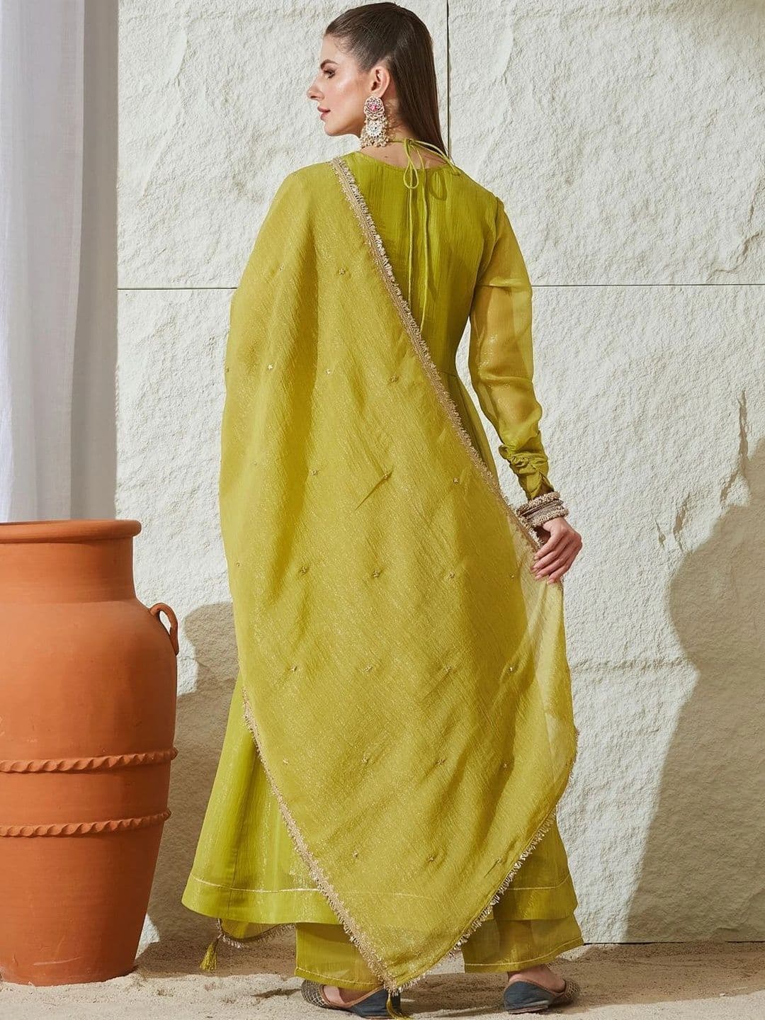 MOKOSH Women Embroidered Anarkali Kurta and Palazzo Set with Dupatta thumbnail 2