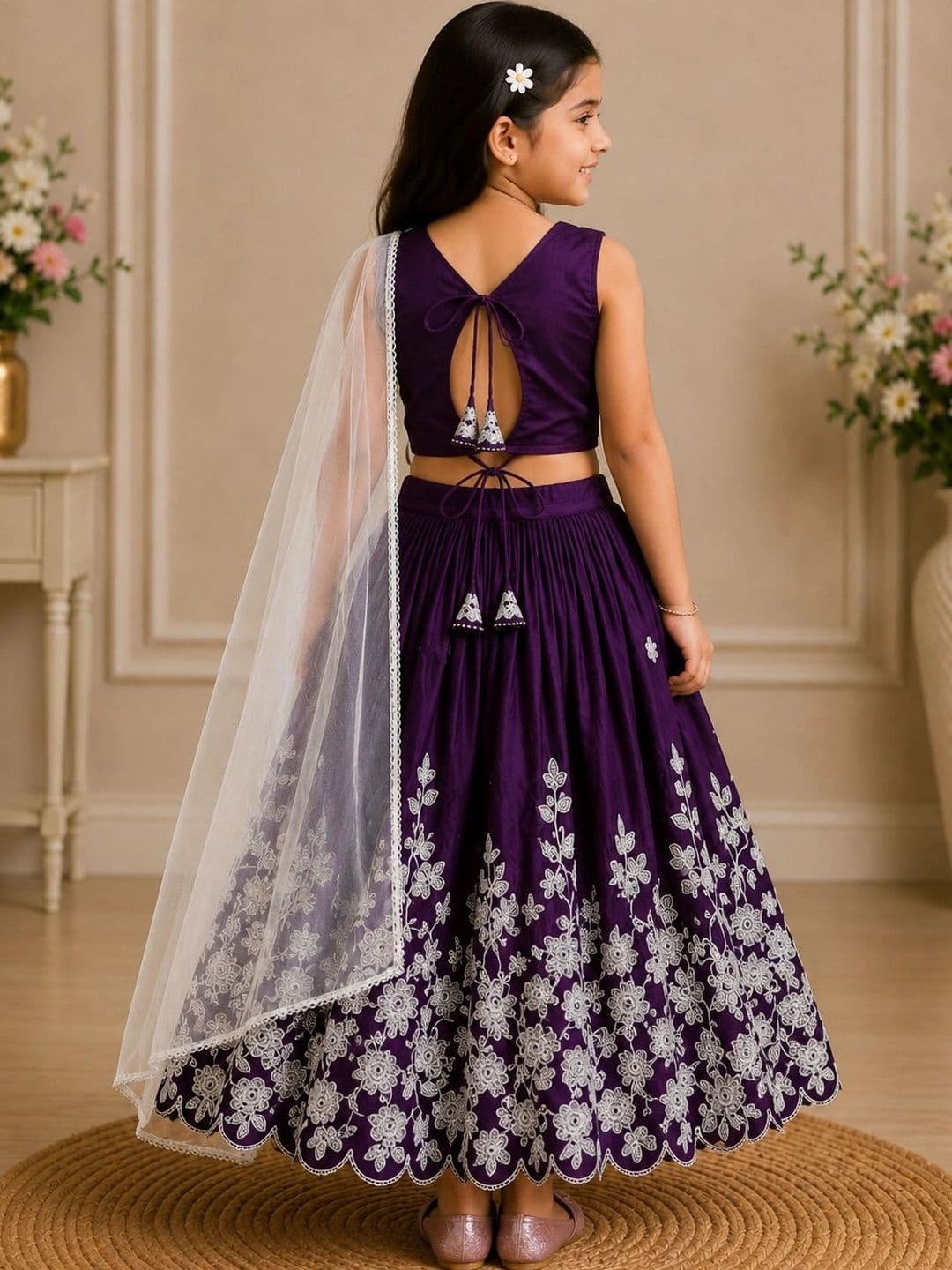 KALINI Girls Embroidered Thread Work Ready to Wear Lehenga & Blouse With Dupatta thumbnail 2