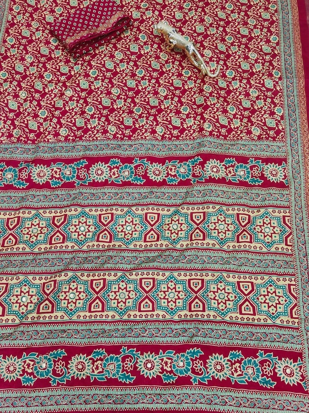 FABBRITY Paisley Mirror Work Pure Cotton Designer Saree thumbnail 3