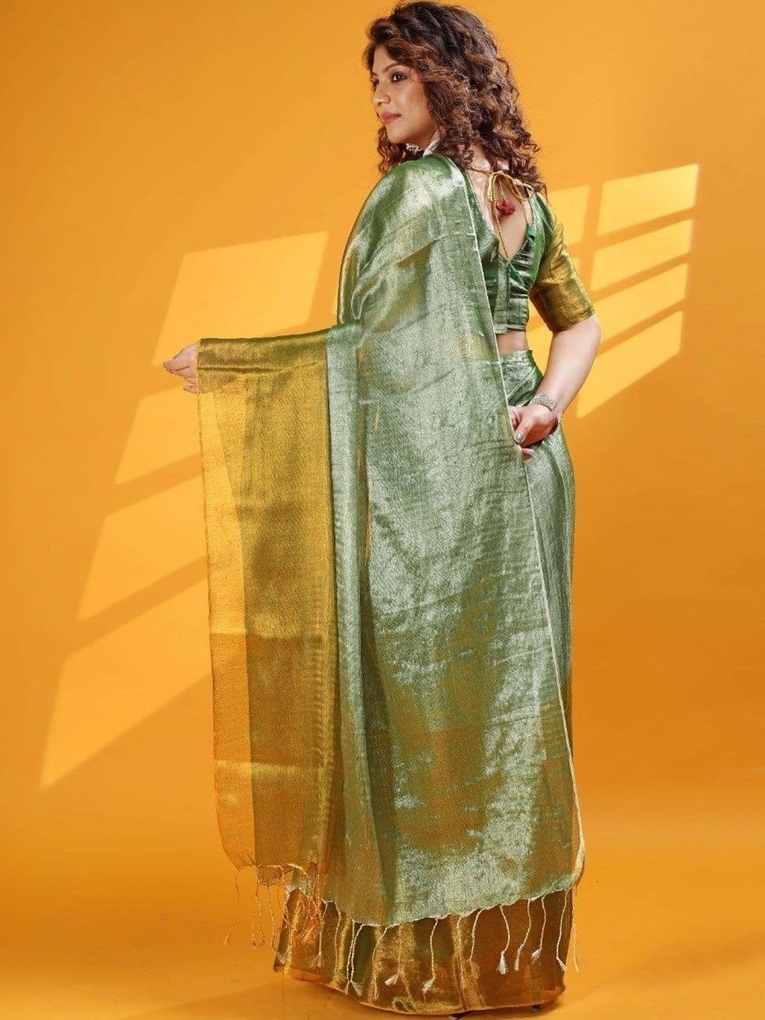 aeriebier Woven Design Zari Tissue Chanderi Saree thumbnail 3