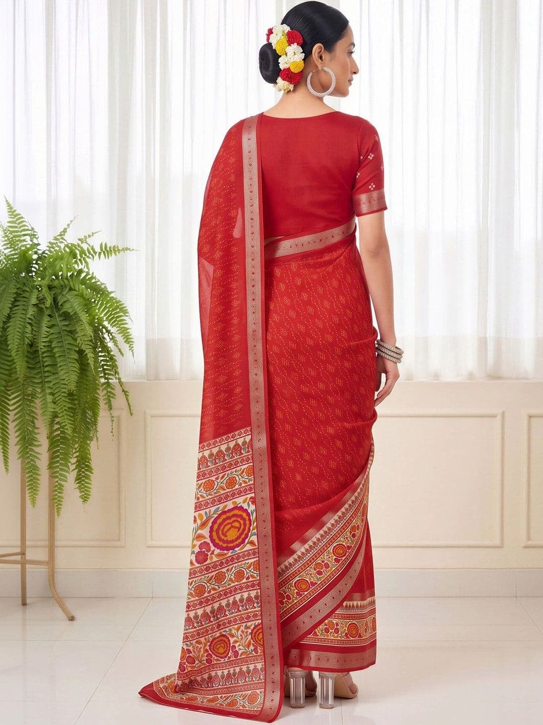 Anouk Floral Silk Blend Designer Bandhani Saree thumbnail 7