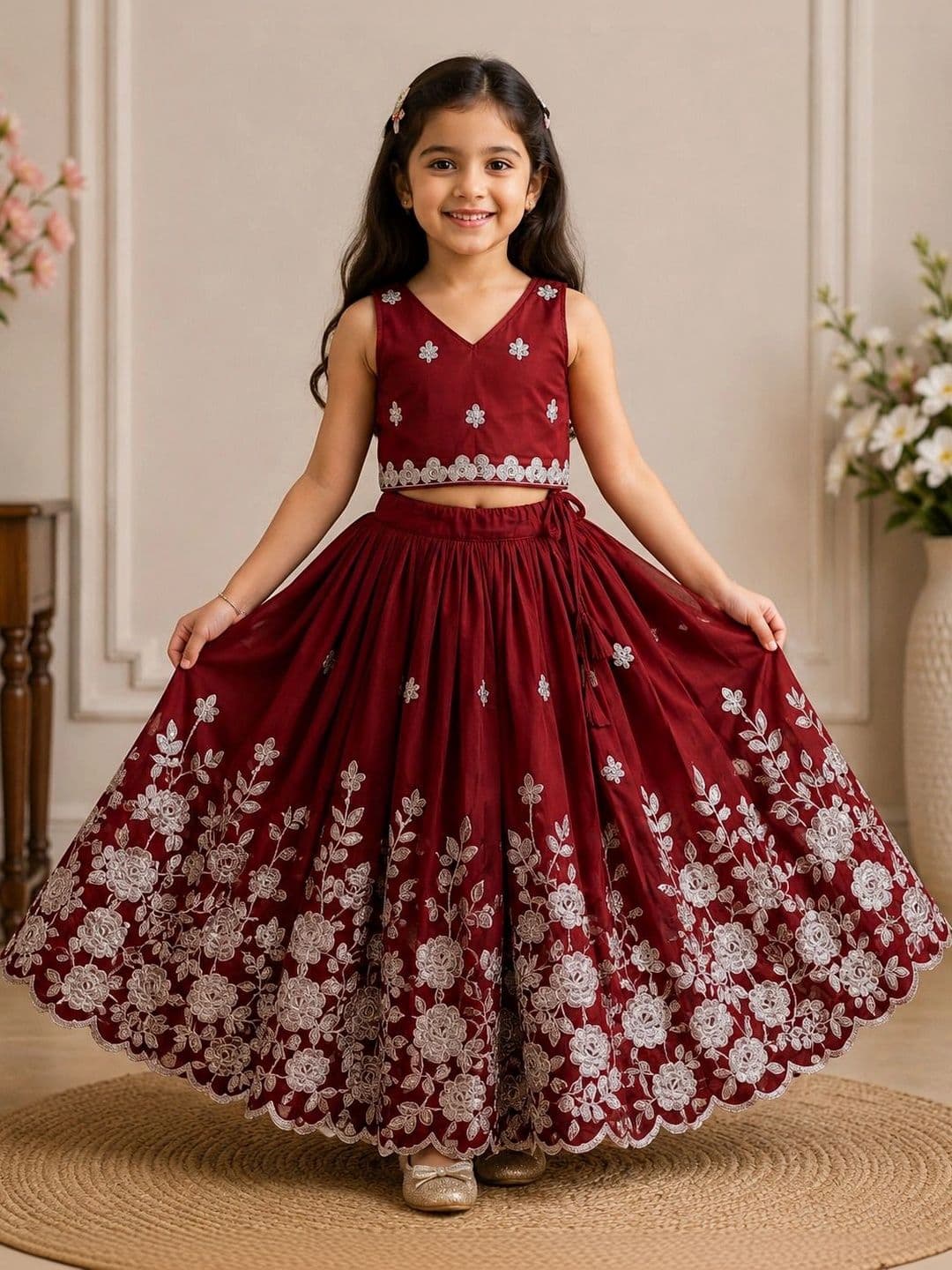 KALINI Girls Embroidered Thread Work Ready to Wear Lehenga & - view 1