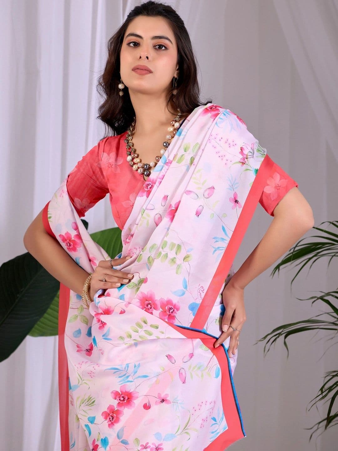 LeeliPeeri Designer Floral Satin Designer Saree thumbnail 3
