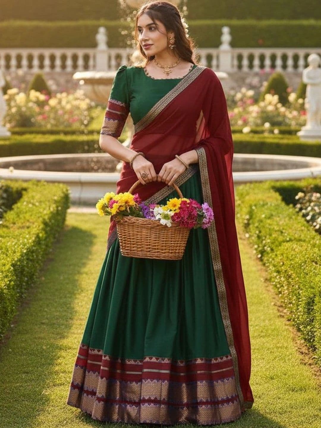 HERE&NOW Unstitched Lehenga & Blouse With Dupatta thumbnail 5