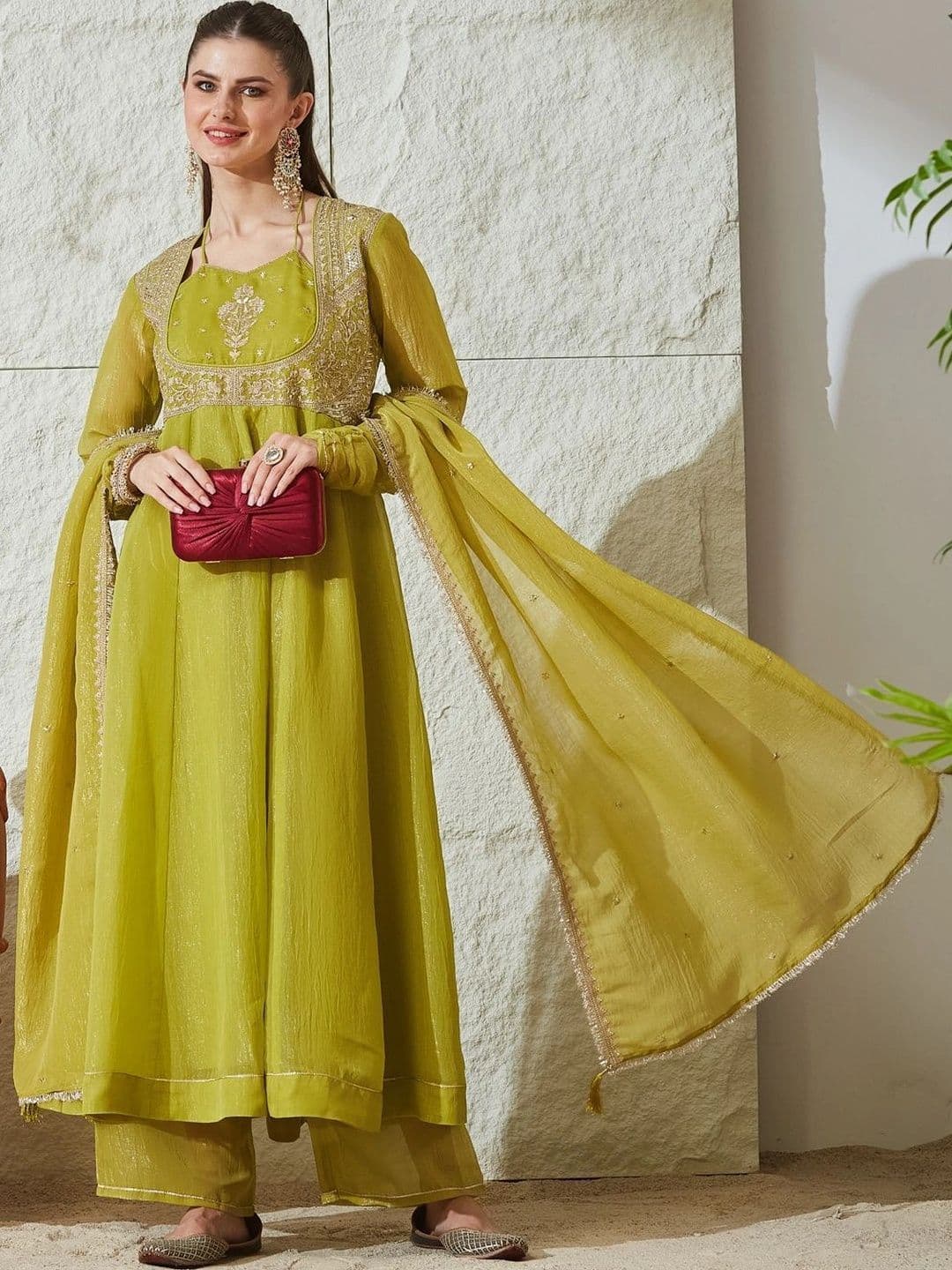 MOKOSH Women Embroidered Anarkali Kurta and Palazzo Set with Dupatta thumbnail 3