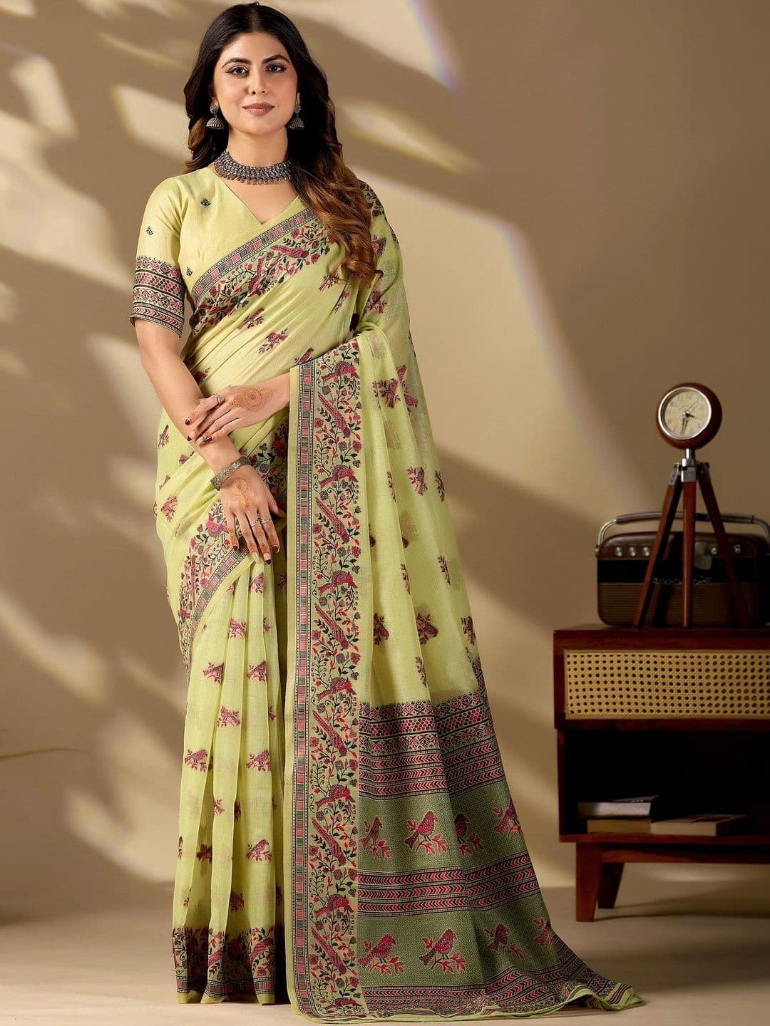 ERIKA Floral Pure Cotton Designer Bhagalpuri Saree thumbnail 2