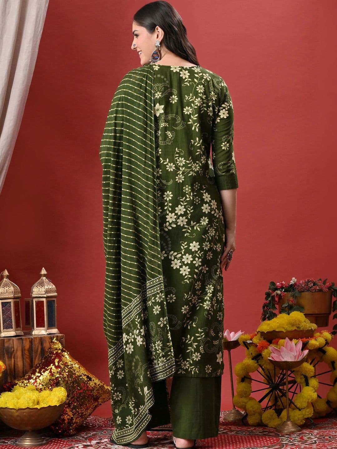 Anouk Women Floral Printed Regular Pure Cotton Kurta with Palazzos & With Dupatta thumbnail 7
