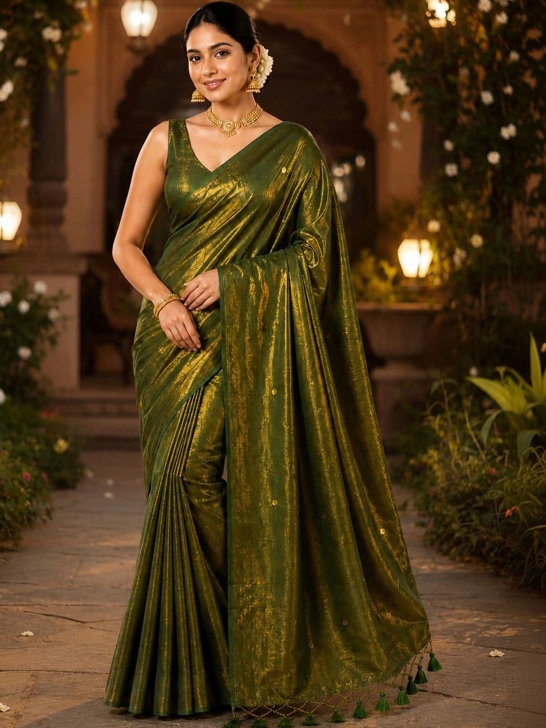 aeriebier Woven Design Zari Tissue Chanderi Saree thumbnail 3