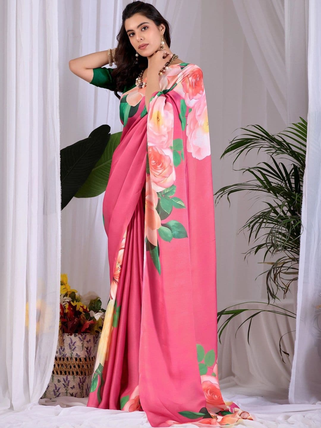 LeeliPeeri Designer Floral Satin Designer Saree thumbnail 4