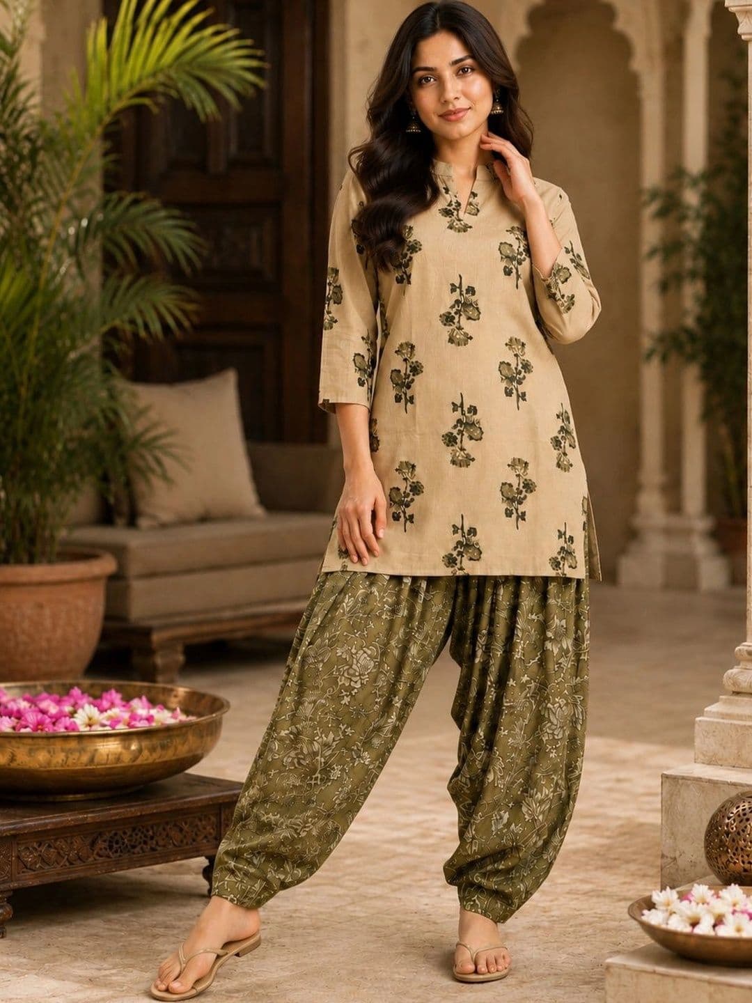 AAYUFAB Women Floral Printed Regular Pure Cotton Kurta with Patiala - view 1