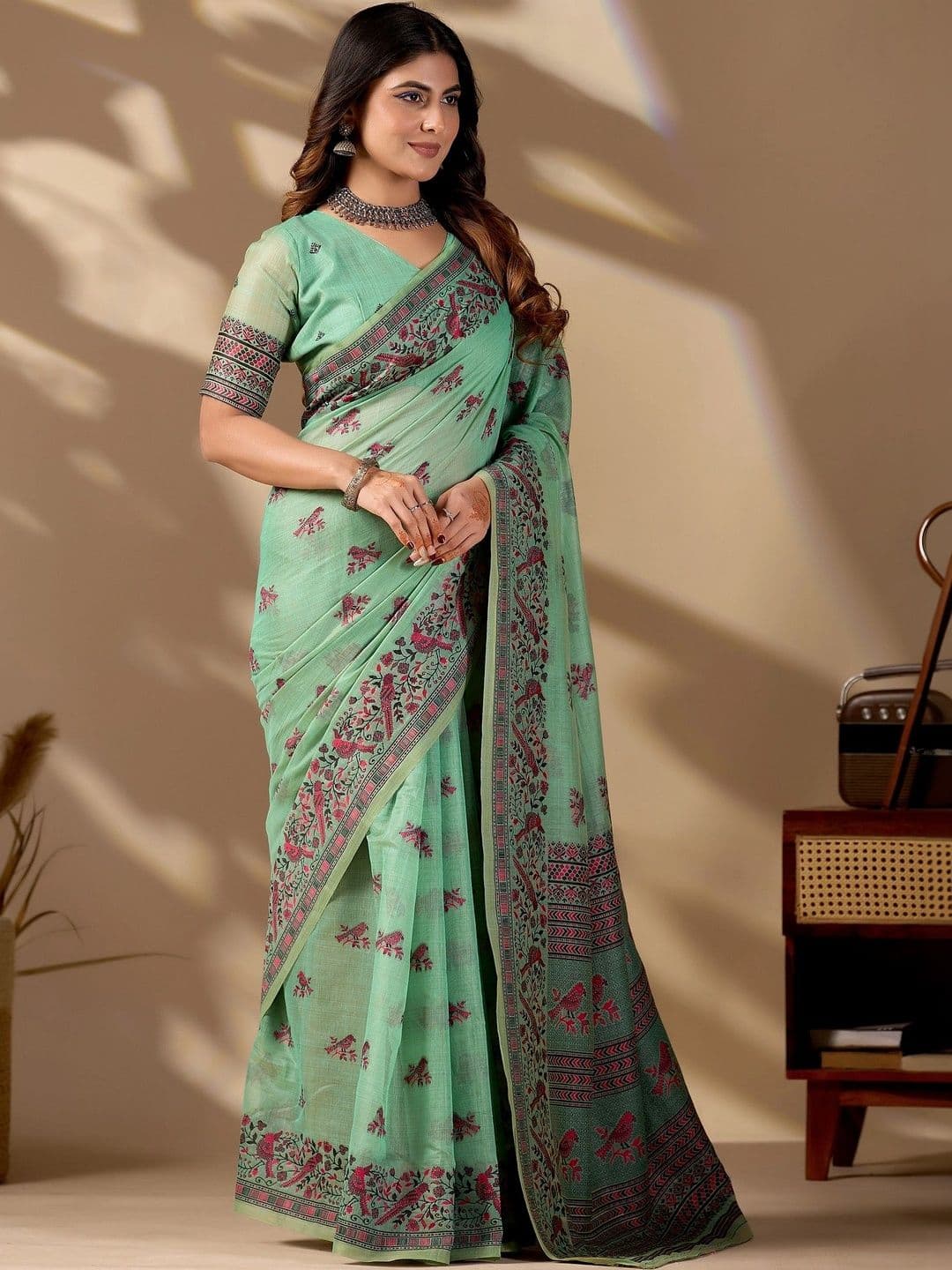 ERIKA Floral Pure Cotton Designer Bhagalpuri Saree thumbnail 4