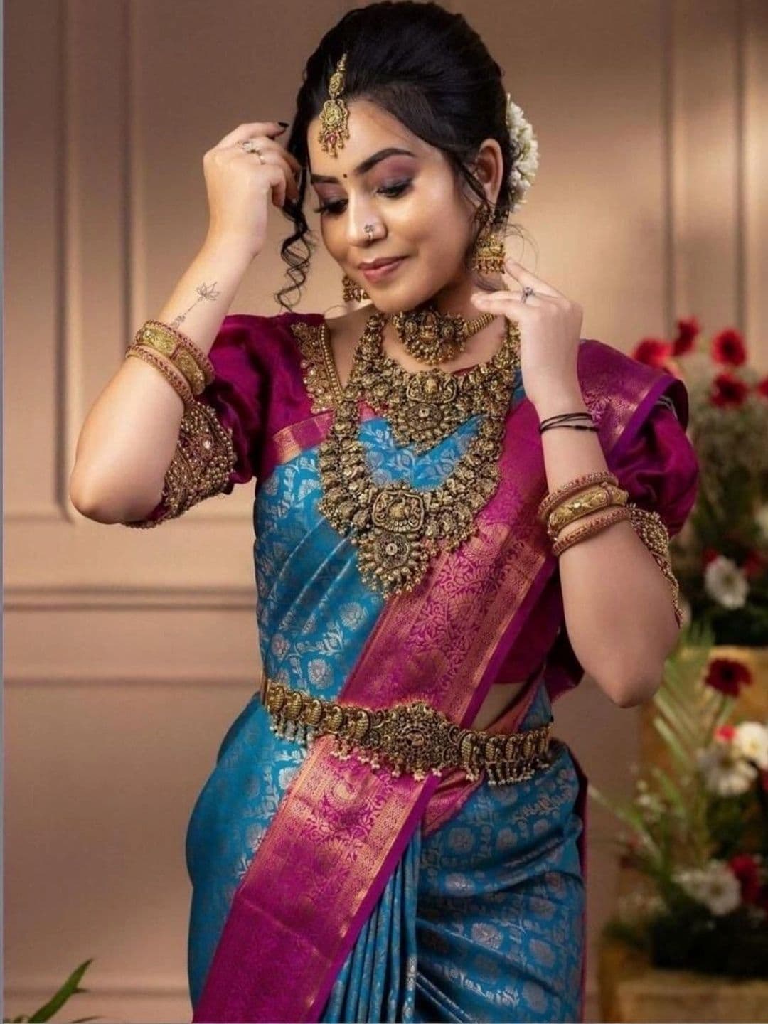 all about you Woven Design Zari Silk Blend Heavy Work Kanjeevaram Saree thumbnail 5