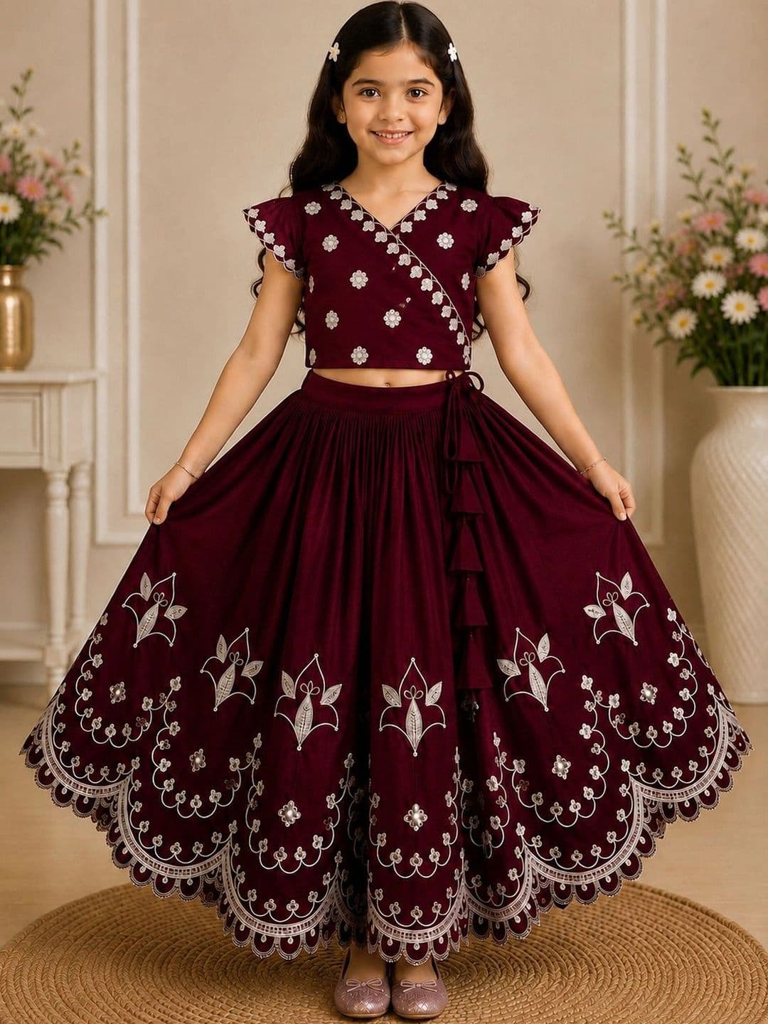 KALINI Girls Embroidered Thread Work Ready to Wear Lehenga & - view 1