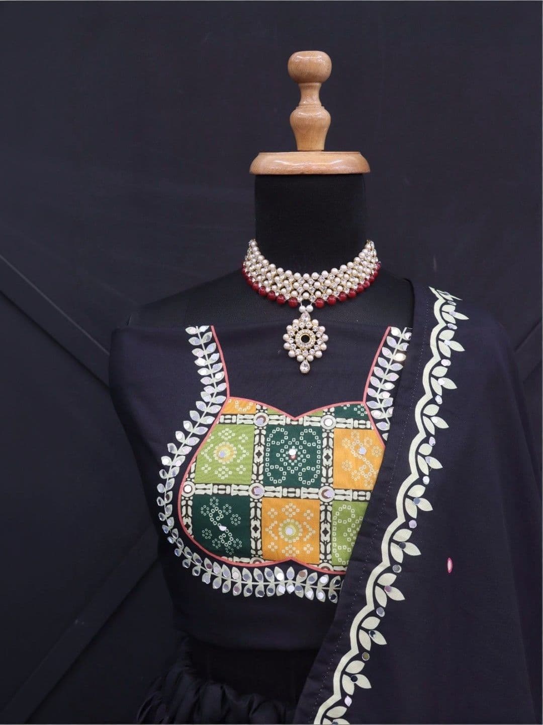DAYLOOM Embellished Mirror Work Semi-Stitched Lehenga & Unstitched Blouse With Dupatta thumbnail 2