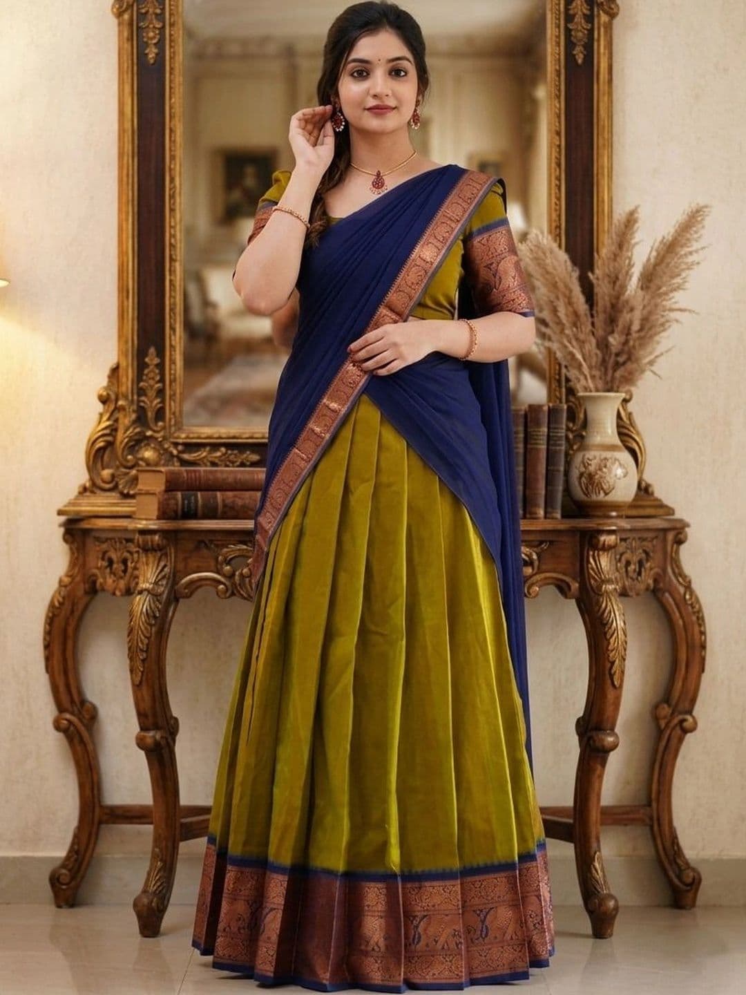 HERE&NOW Unstitched Lehenga & Blouse With Dupatta thumbnail 3