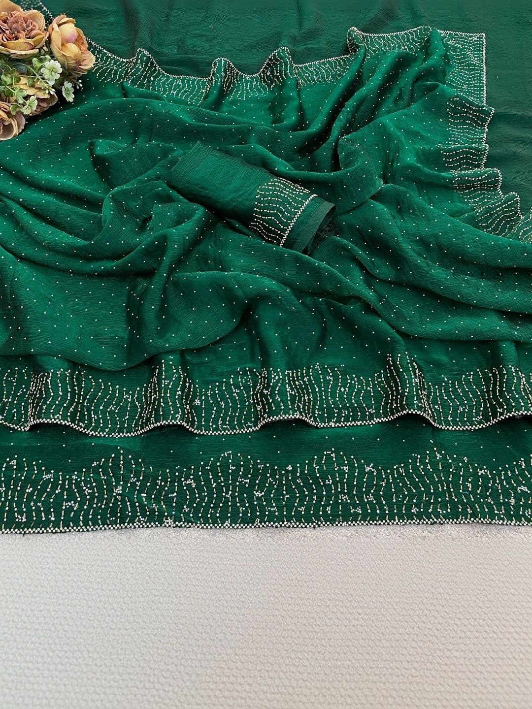 shreevali creation Embellished Beads and Stones Pure Chiffon Saree thumbnail 4