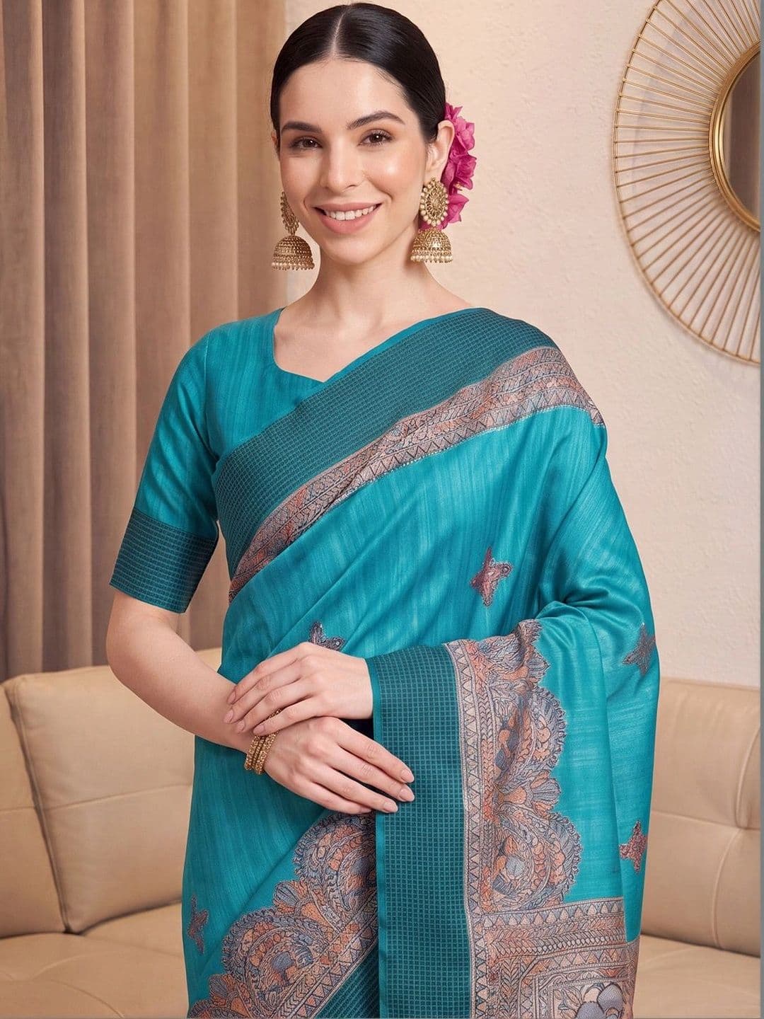 Anouk Woven Design Embroidered Silk Blend Designer Tussar Saree thumbnail 7