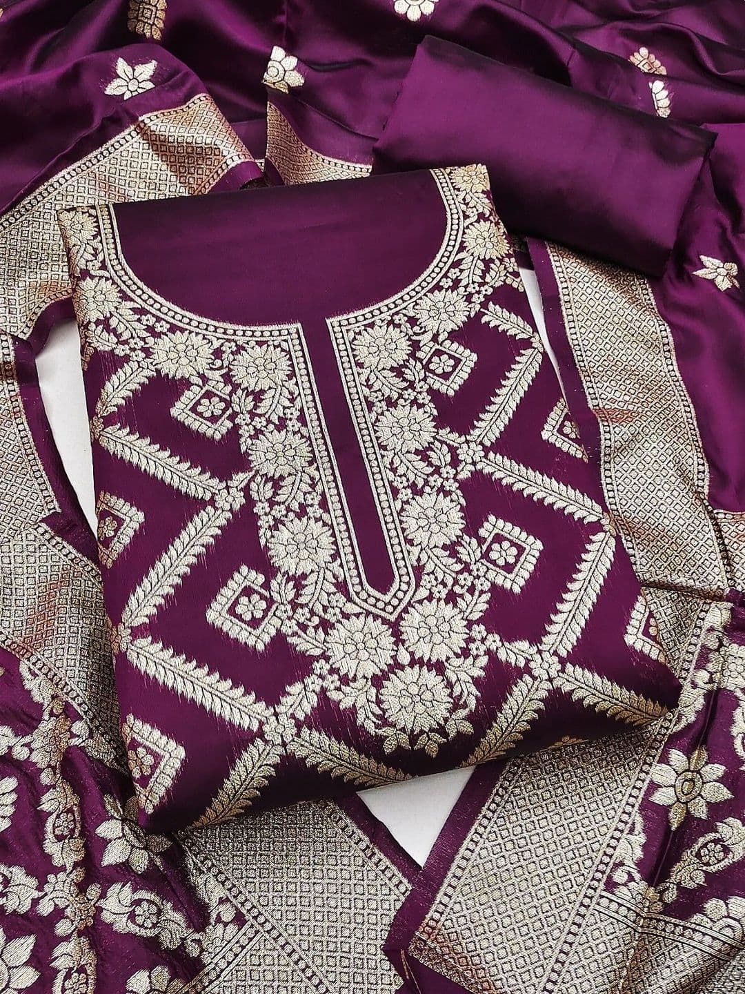 Milvia Art Silk Unstitched Dress Material - view 1
