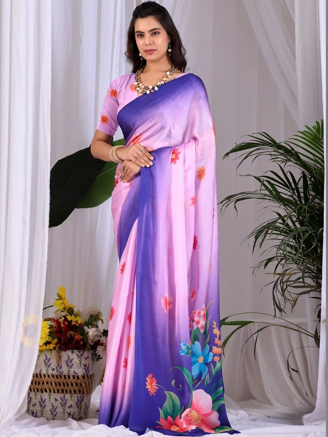 LeeliPeeri Designer Floral Satin Designer Saree thumbnail 2