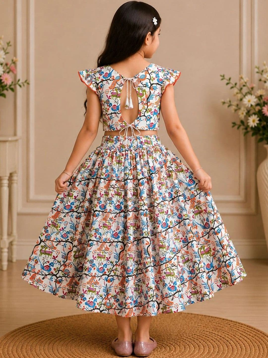 KALINI Girls Printed Kalamkari Ready to Wear Lehenga & thumbnail 5