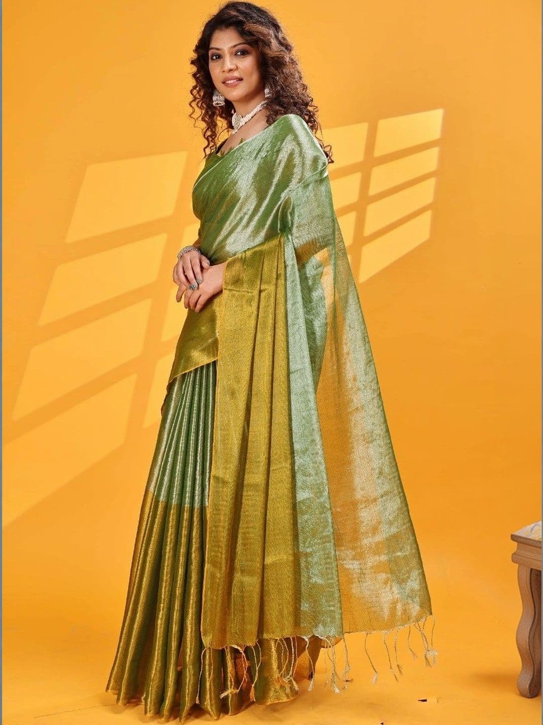 aeriebier Woven Design Zari Tissue Chanderi Saree thumbnail 6