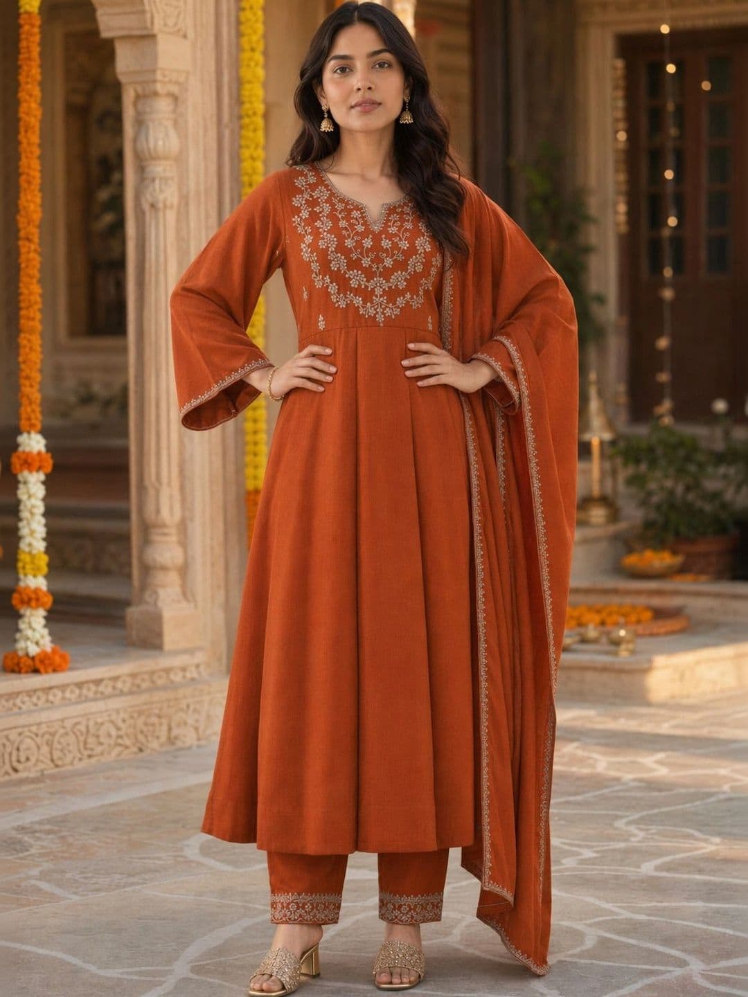 CREEPER Women Ethnic Motifs Embroidered Empire Thread Work Kurta with Trousers & With Dupatta - view 1