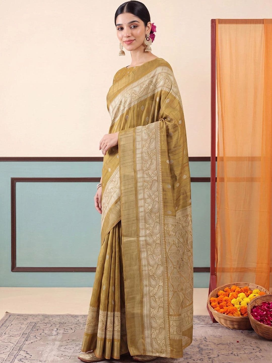 Anouk Woven Design Zari Silk Blend Designer Saree thumbnail 2