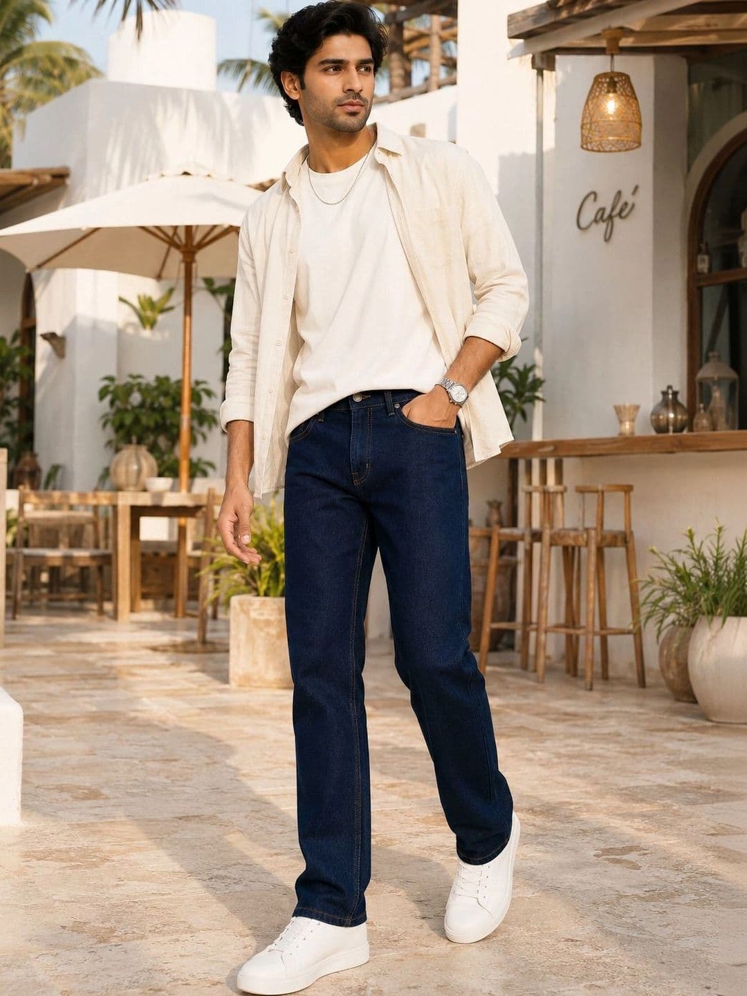 Mast & Harbour Men Straight Fit High-Rise Stretchable Jeans thumbnail 3