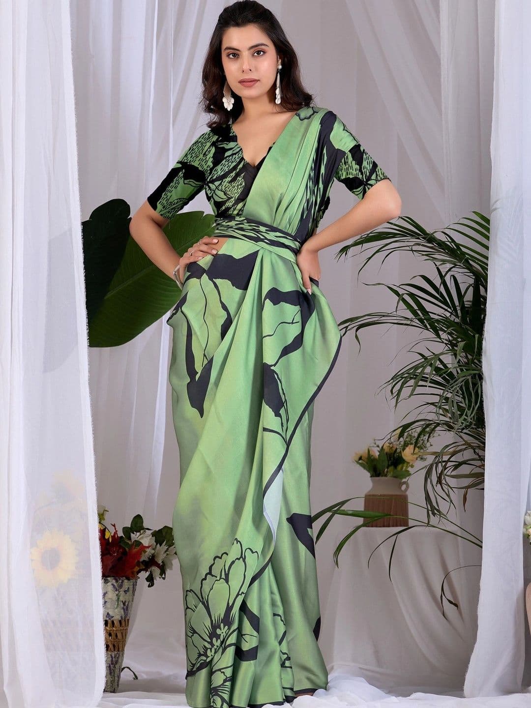LeeliPeeri Designer Floral Satin Designer Saree thumbnail 7